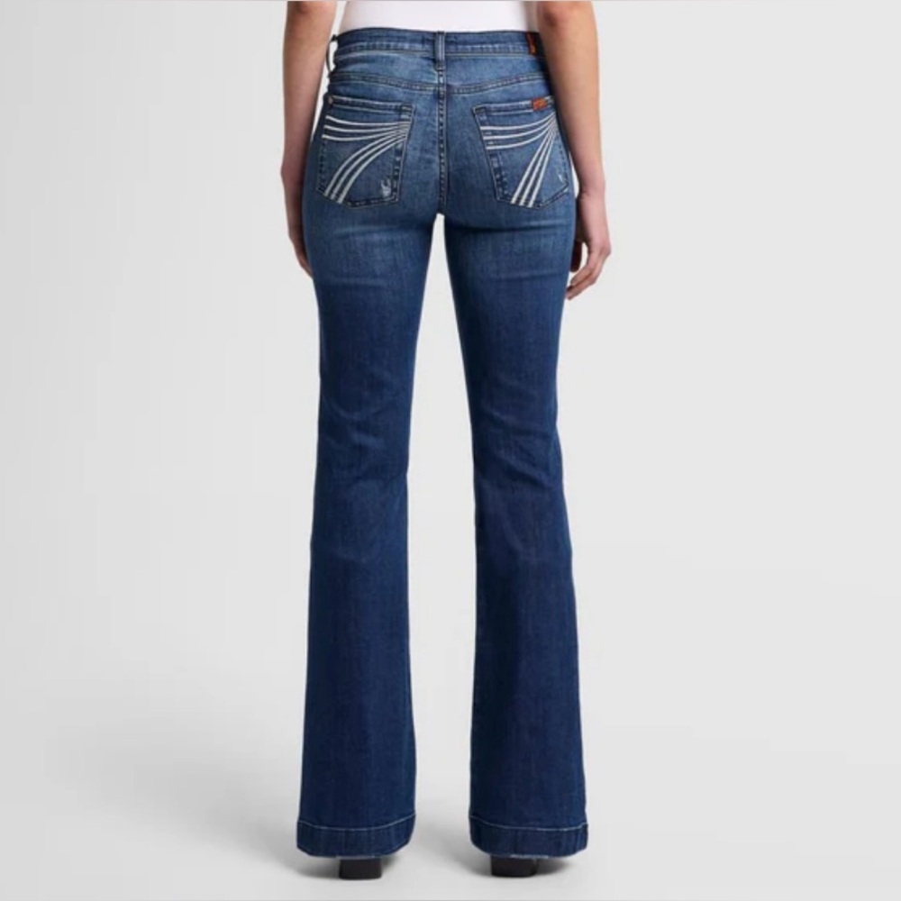 7 For All Mankind Lake Blue High Rise Wide Leg Dojo Jeans Women Size 28 Preowned